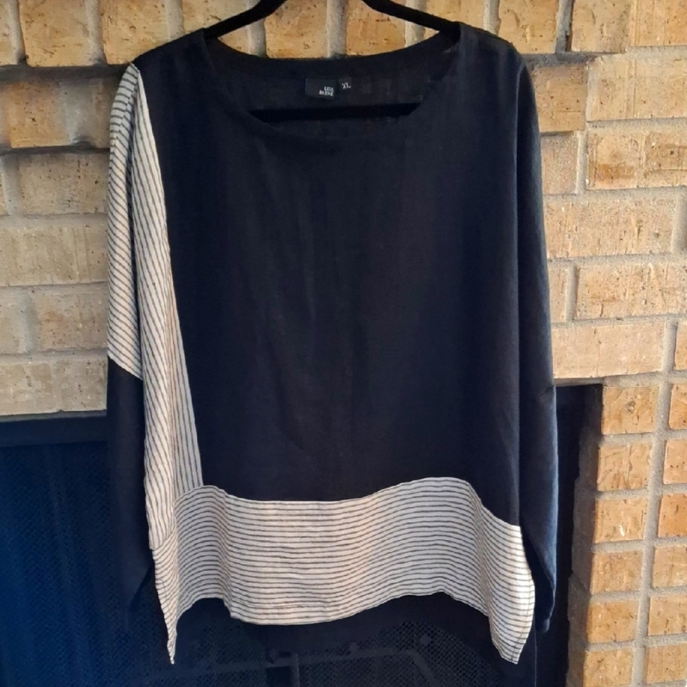 Lisa Bayne Stanza Linen Boxy Lagenlook Contemporary Top Size XLarge